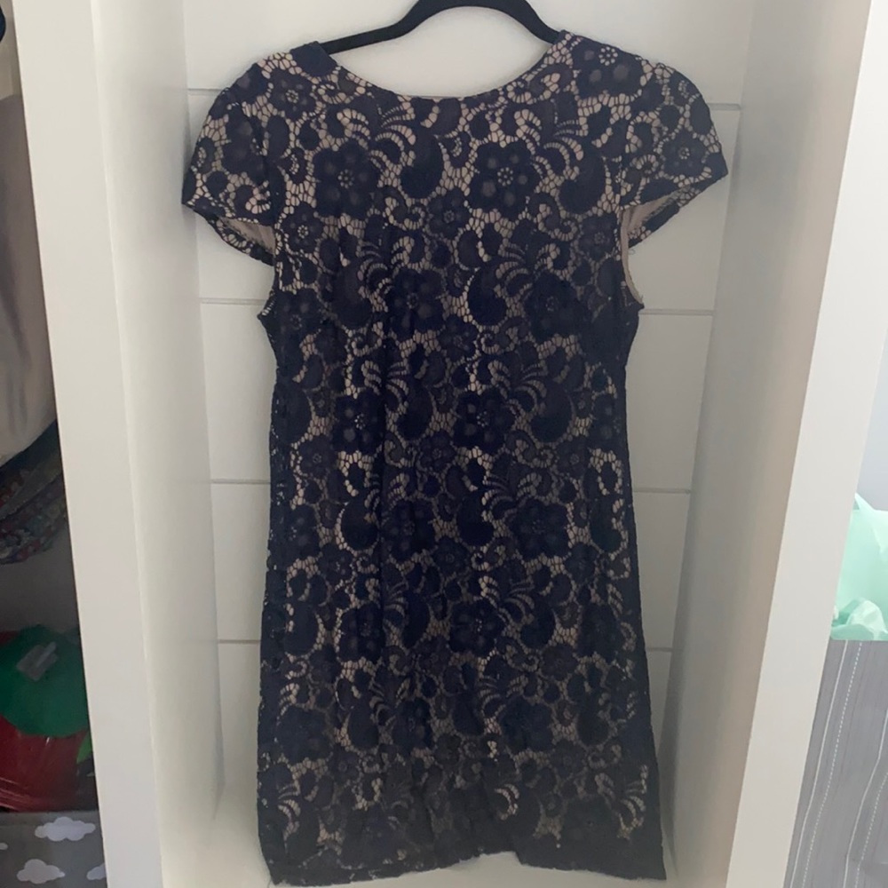 Navy and nude cocktail dress